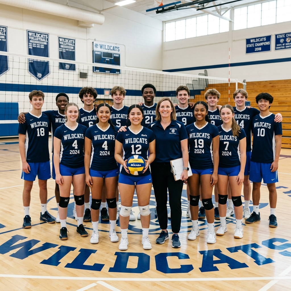 Senior Volleyball Team with Coach
